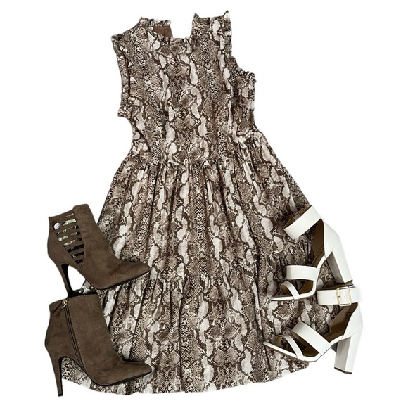 Everleigh Reptile Print Sleeveless Tiered Ruffle Midi Dress Size XS - Picture 5 of 9